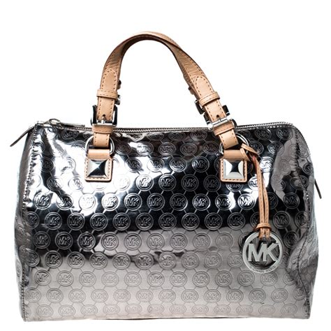 michael kors large satchel leather bag|Michael Kors silver satchel handbag.